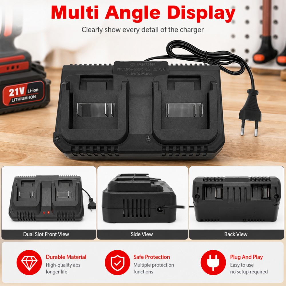 Dual Slot Charger 18V 21V Li-i - Brushless Cordless Electric Drill 18V recension och pris