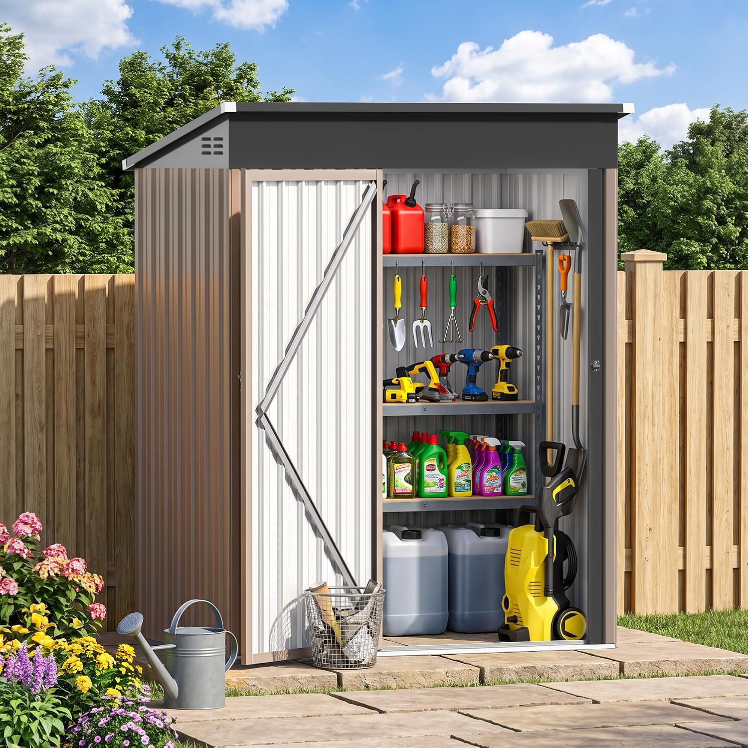5x3FT Metal Storage Shed with  - Garden Tools recension och pris